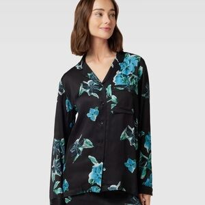 THE KOOPLES Black and Teal Floral Button Down Shirt
